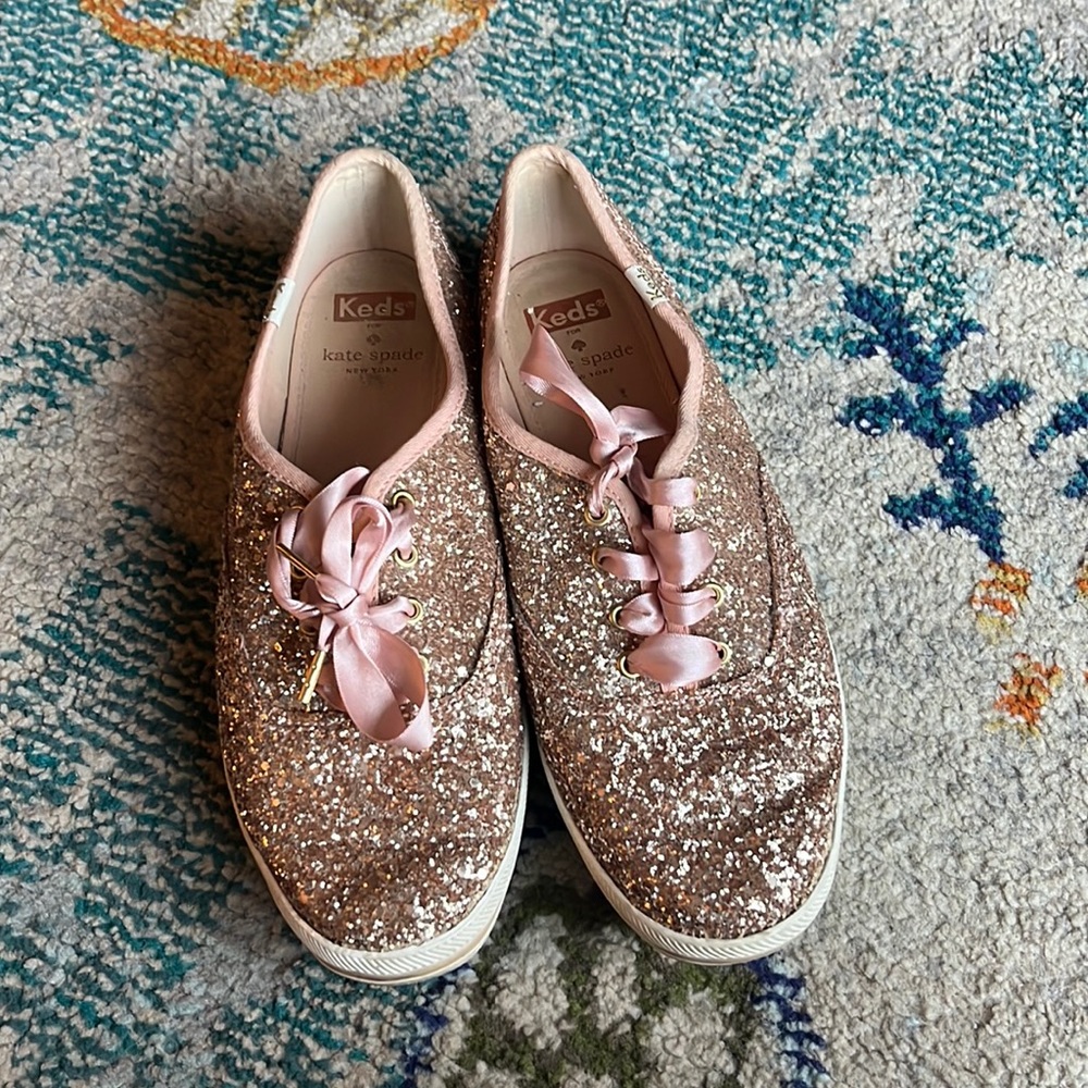 Kate spade rose gold glitter sneakers